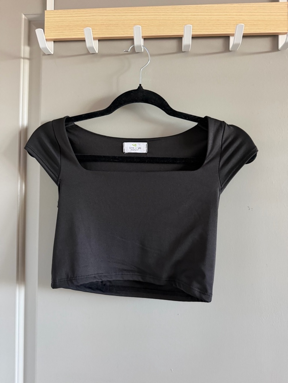 Black Square Neck Crop Top with Cap Sleeves